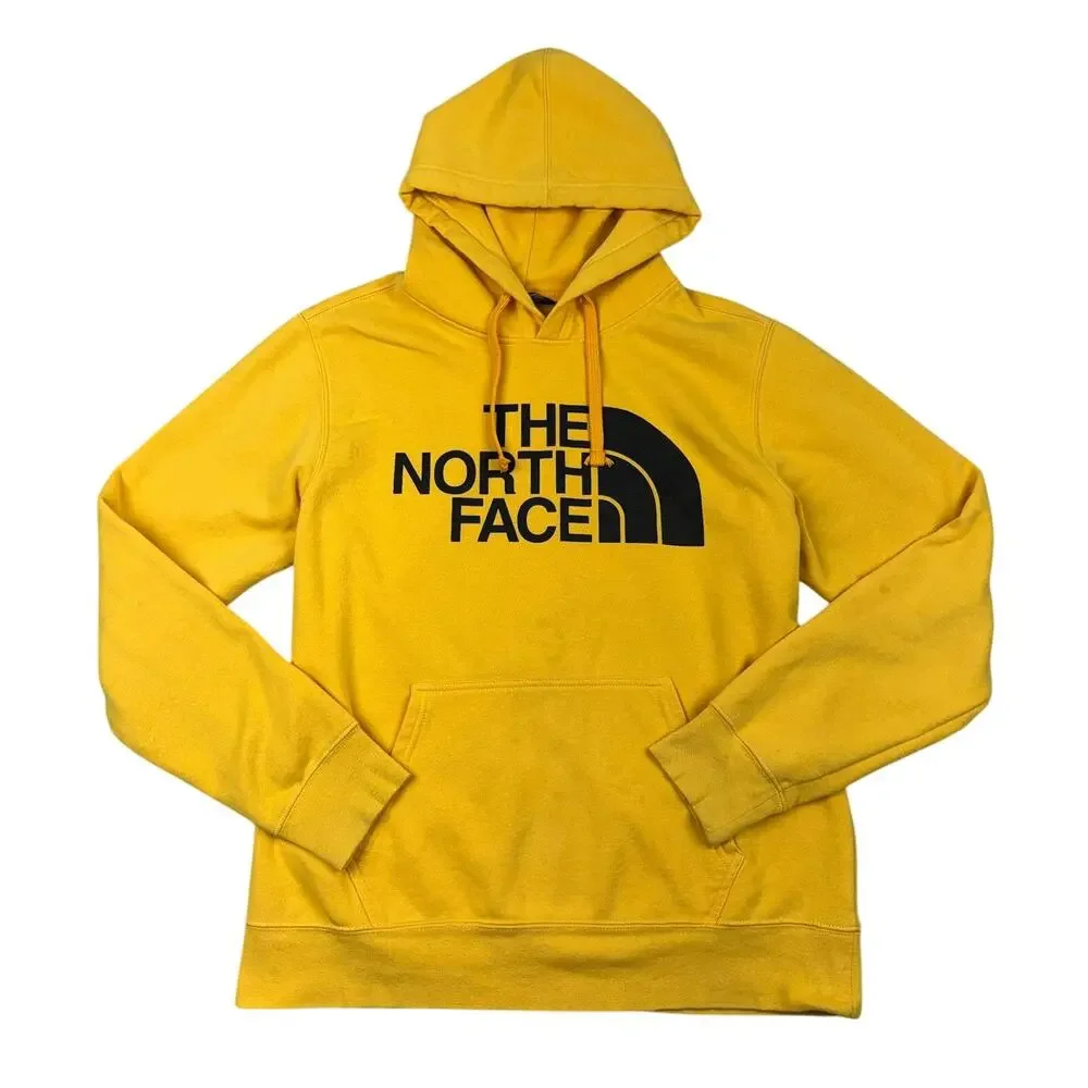 The North Face Yellow Pullover Hoodie Logo Cozy Fleece Mens M